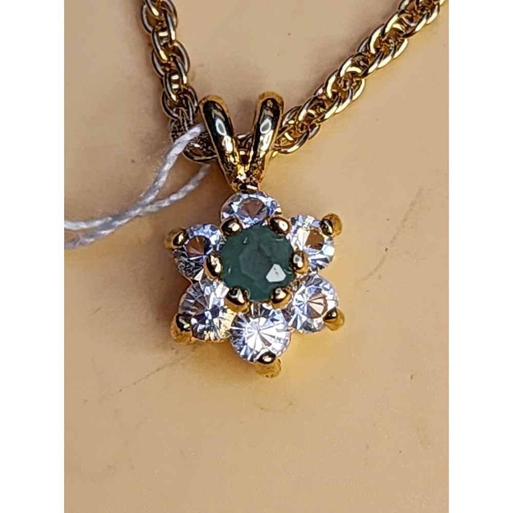 New 10k Yellow Gold Plate Jade Crystal Flower Necklace Earring & Pin Brooch Set